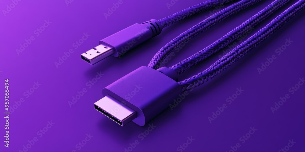 Purple braided cables with USB connectors. Purple braided cables with USB connectors.