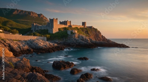 Wallpaper, medieval castle on rocky island