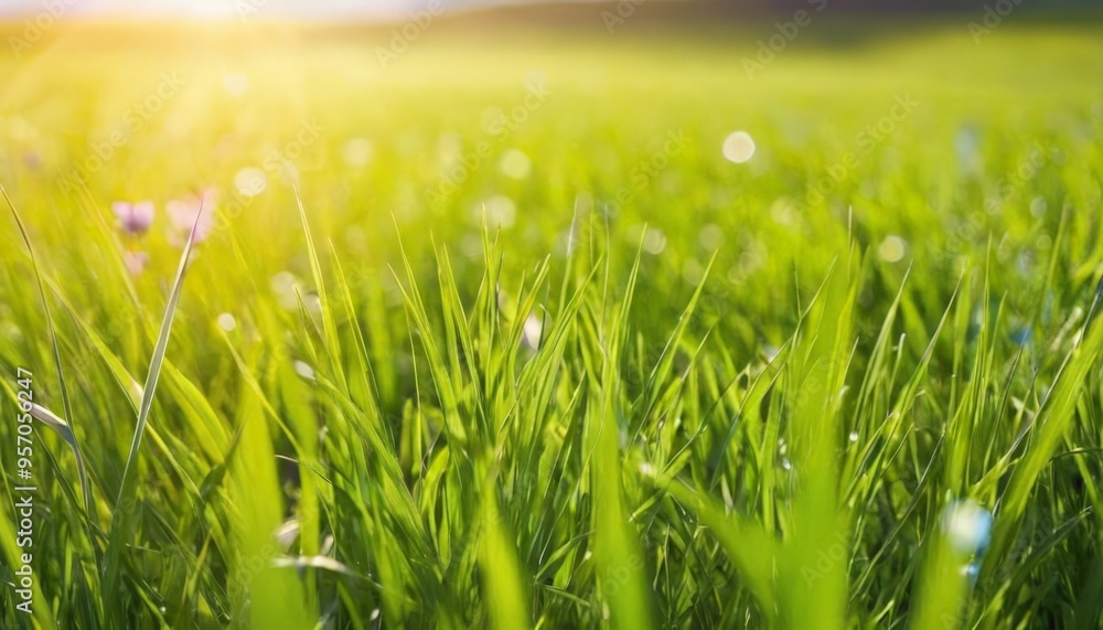 Fototapeta premium green grass field with sunlight