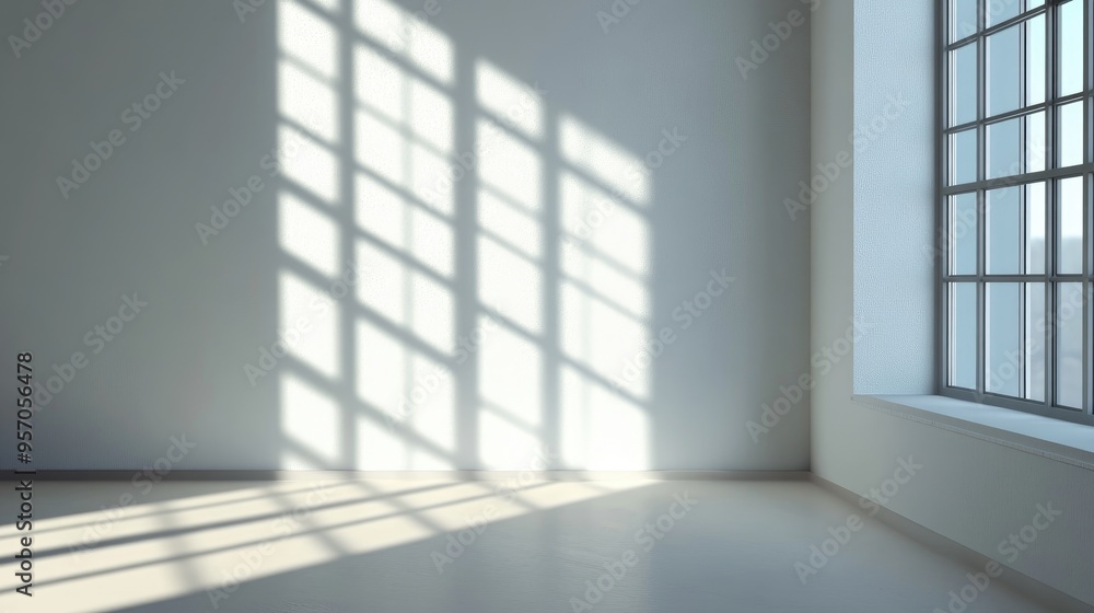 3D rendering of a window shadow cast on a white wall background 3D rendering of a window shadow cast on a white wall background