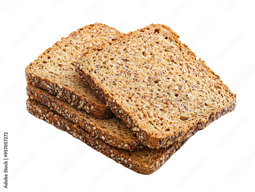 Stack of whole grain bread slices with seeds isolated on PNG cutout transparent background. Stack of whole grain bread slices with seeds isolated on PNG cutout transparent background.