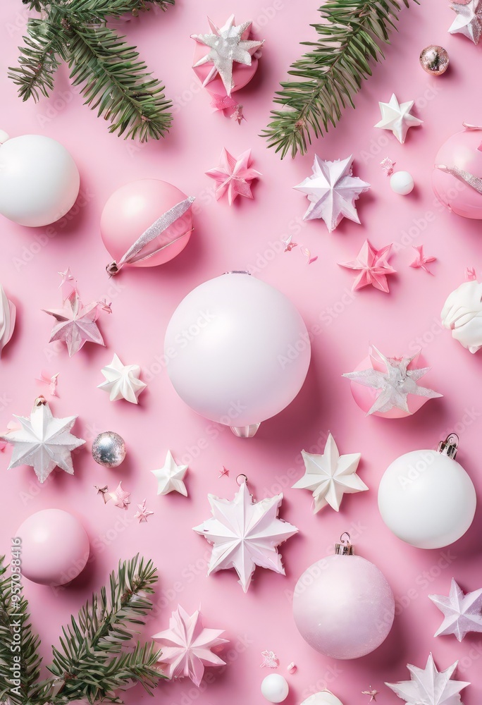 christmas decorations on pink background christmas decorations on pink background