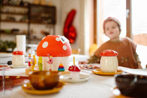 Colorful birthday decorations on a table