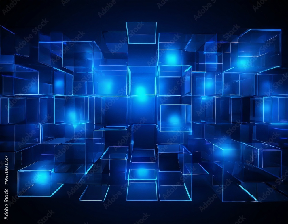 abstract blue glowing cubes background abstract blue glowing cubes background