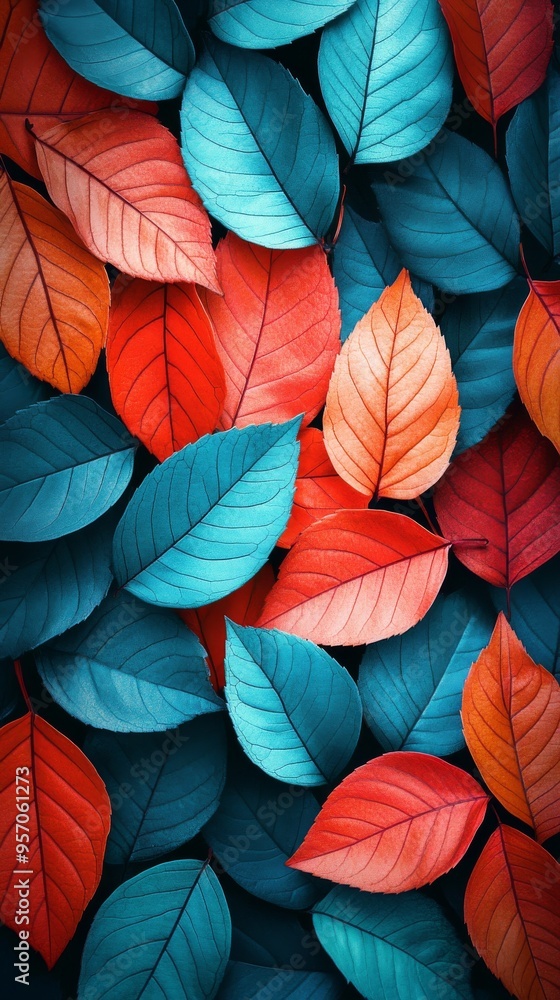 A pile of autumn leaves arranged in a gradient of colors from green to deep red, highlighting the season's change A pile of autumn leaves arranged in a gradient of colors from green to deep red, highlighting the season's change
