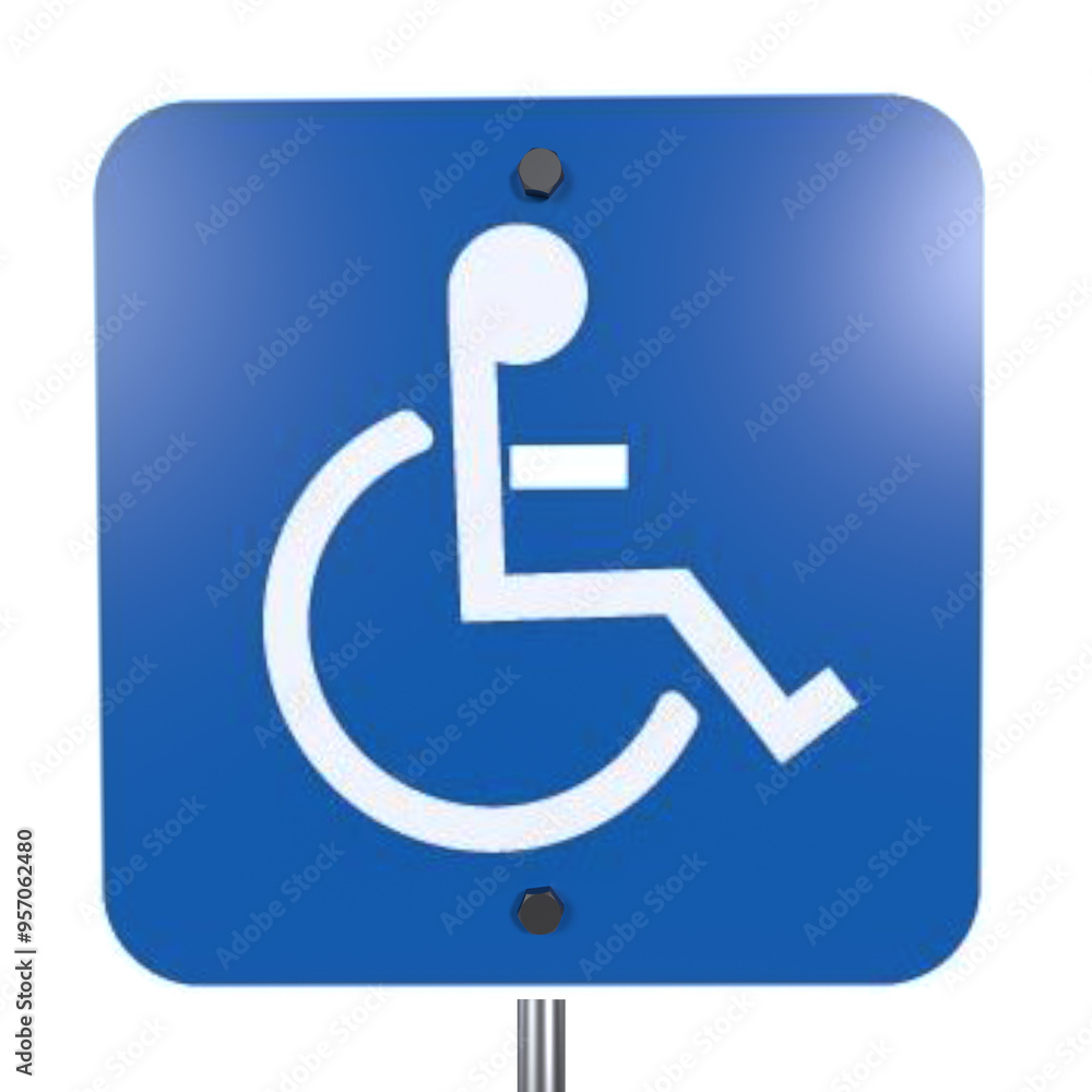 3D blue wheelchair access sign shown outdoors 3D blue wheelchair access sign shown outdoors