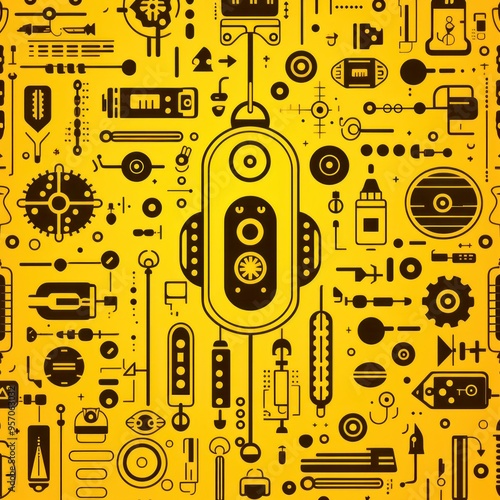 Microship pattern yellow, electronic pattern, vector illustration