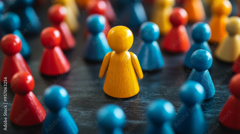 A group of people are standing around a woman in a yellow shirt A group of people are standing around a woman in a yellow shirt