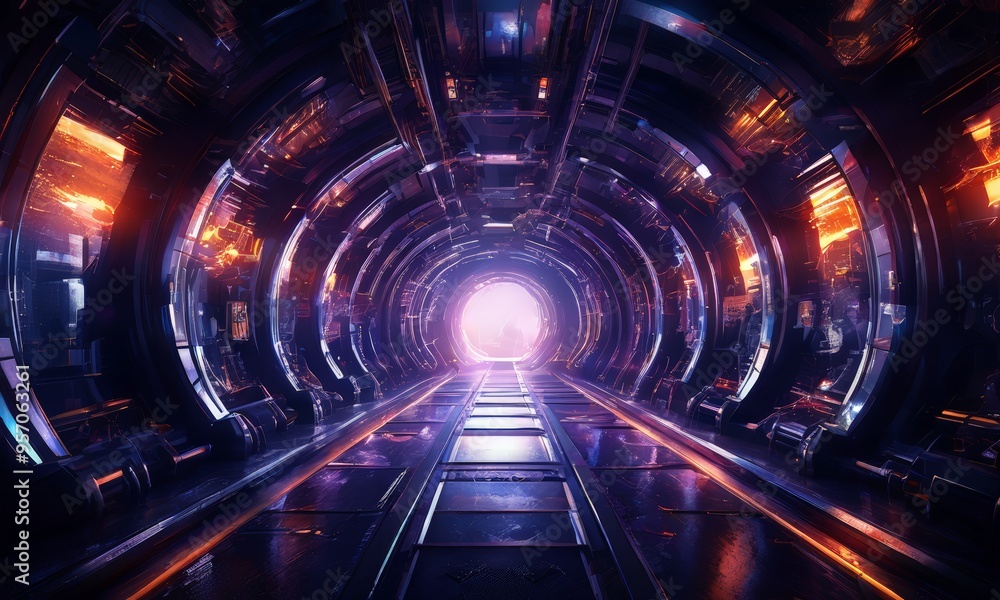 futuristic city with tunnel and neon lights futuristic city with tunnel and neon lights