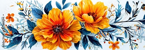 painting orange flowers on white background