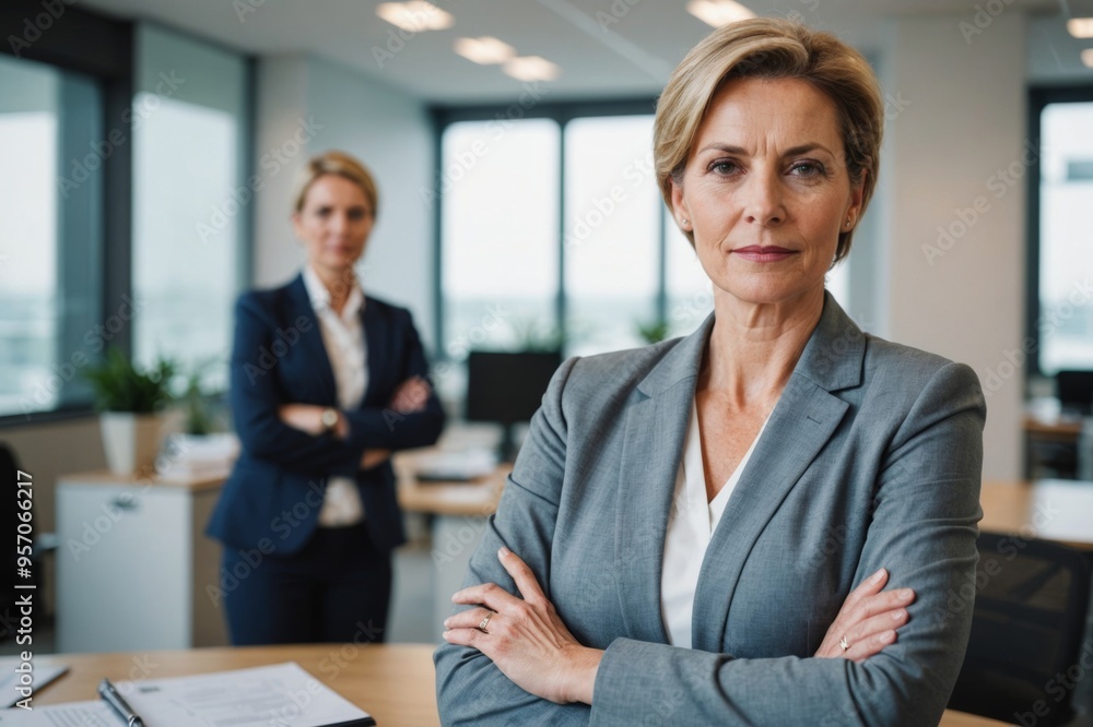 Fototapeta premium mature female professional executive manager leader standing arms crossed in office looking at camera