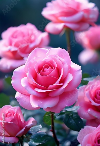 pink roses with green leaves