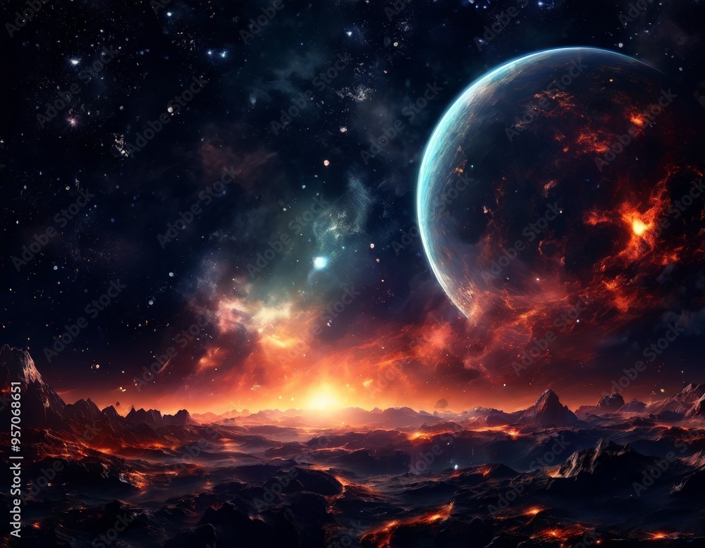 planet in the sky with bright orange glow planet in the sky with bright orange glow