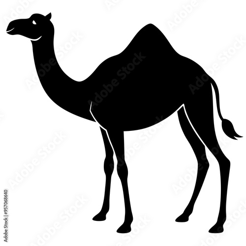 Black Camel Silhouette on White Background