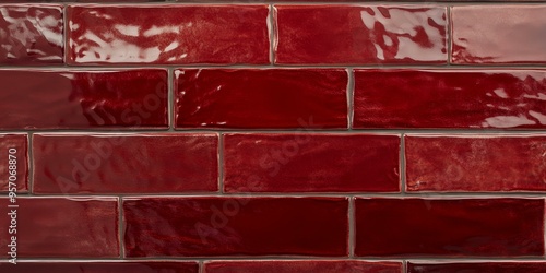 Red glossy tiles arranged in rows. © jambulart