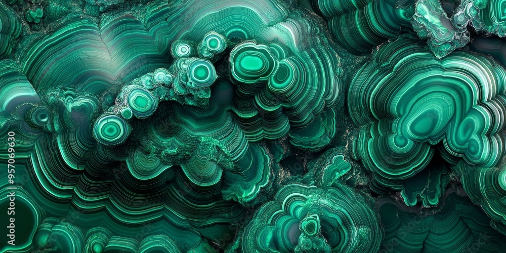 Green malachite stone with intricate patterns. Green malachite stone with intricate patterns.
