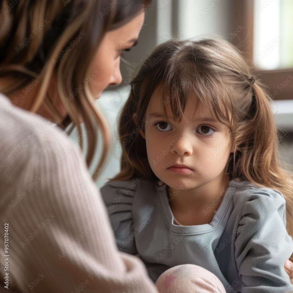 A woman is holding a young girl who is crying A woman is holding a young girl who is crying