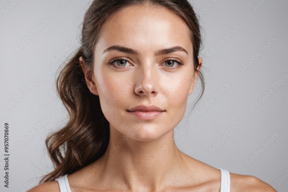 Woman, portrait and skincare glow in studio, healthy and wellness for beauty on white background Woman, portrait and skincare glow in studio, healthy and wellness for beauty on white background