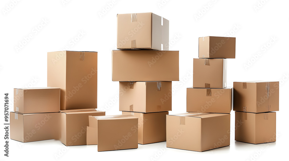 Cajas de carton apiladas con fondo blanco Cajas de carton apiladas con fondo blanco