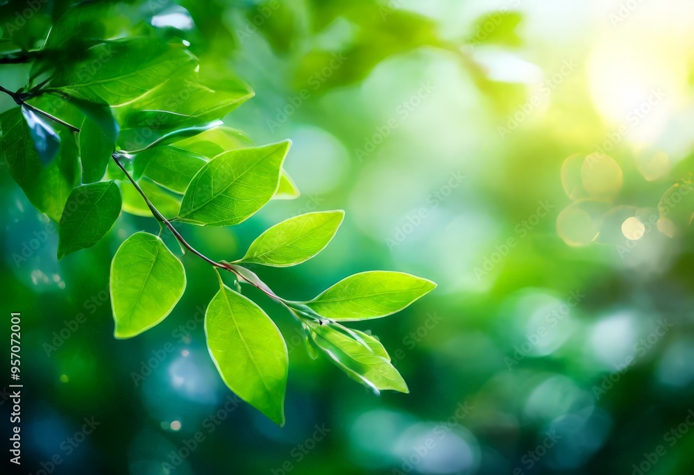 green leaves on branch with sunlight in the background green leaves on branch with sunlight in the background