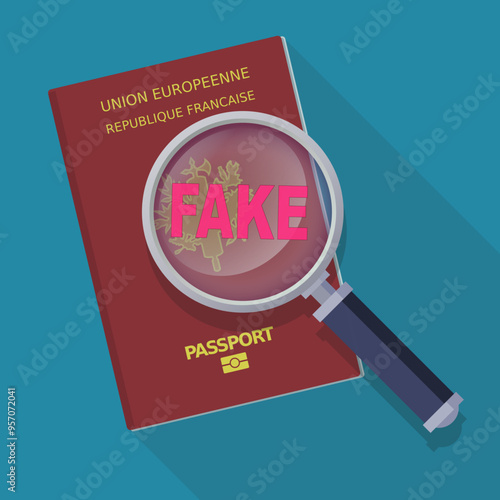 Detection of a fake passport of France (flat design)