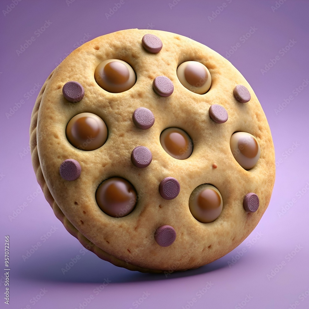 Fototapeta premium A delicious. golden brown cookie with chocolate chips and caramel swirls. perfect for illustrating sweetness and indulgence.