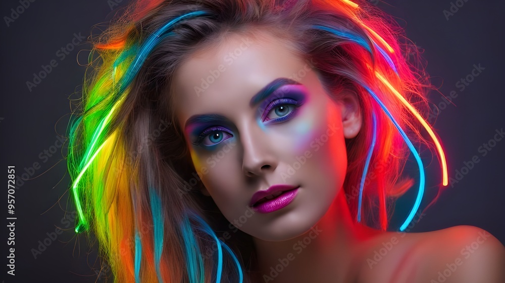 portrait of a woman with neon hair portrait of a woman with neon hair