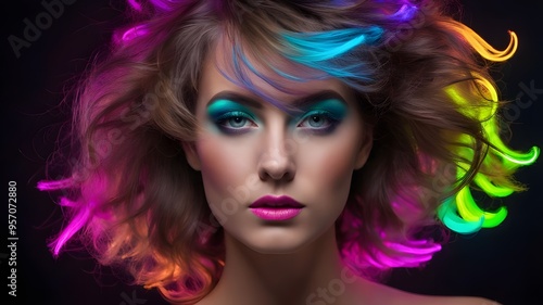 portrait of a woman with neon hair