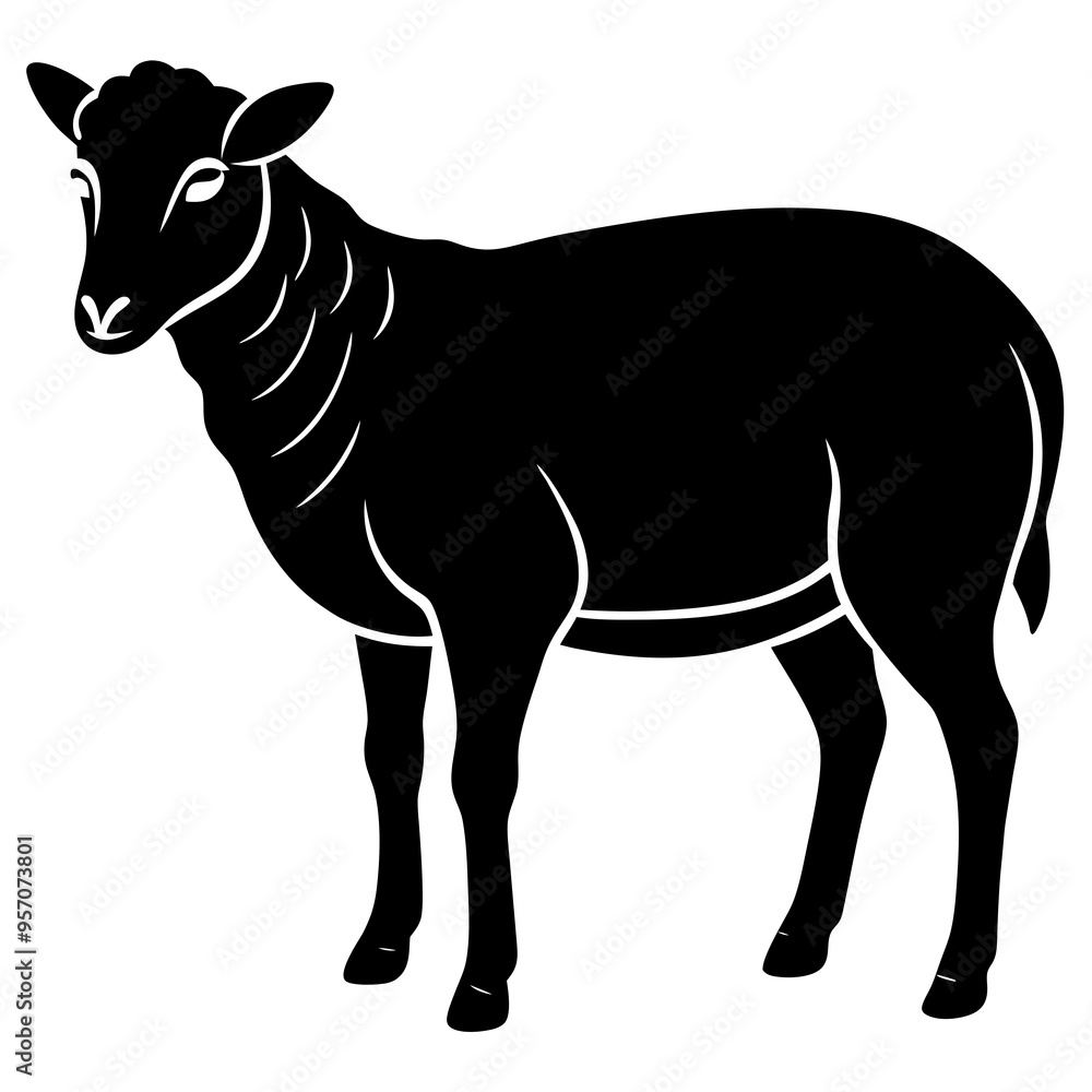 Fototapeta premium Black Grazing Sheep Silhouette Vector Illustration