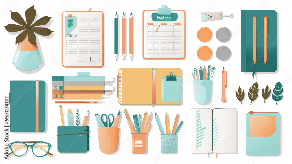 set of office icons and office equipment set of office icons and office equipment