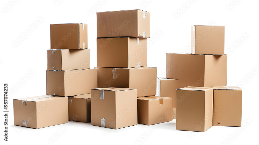 CAJAS DE CARTON APILADAS CON FONDO BLANCO CAJAS DE CARTON APILADAS CON FONDO BLANCO