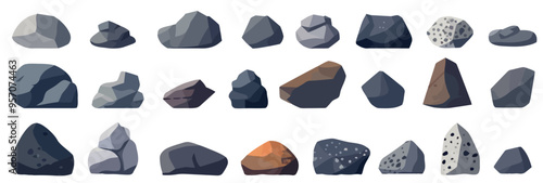 Set of stones. Image of various isolated stones or minerals. Vector illustration.