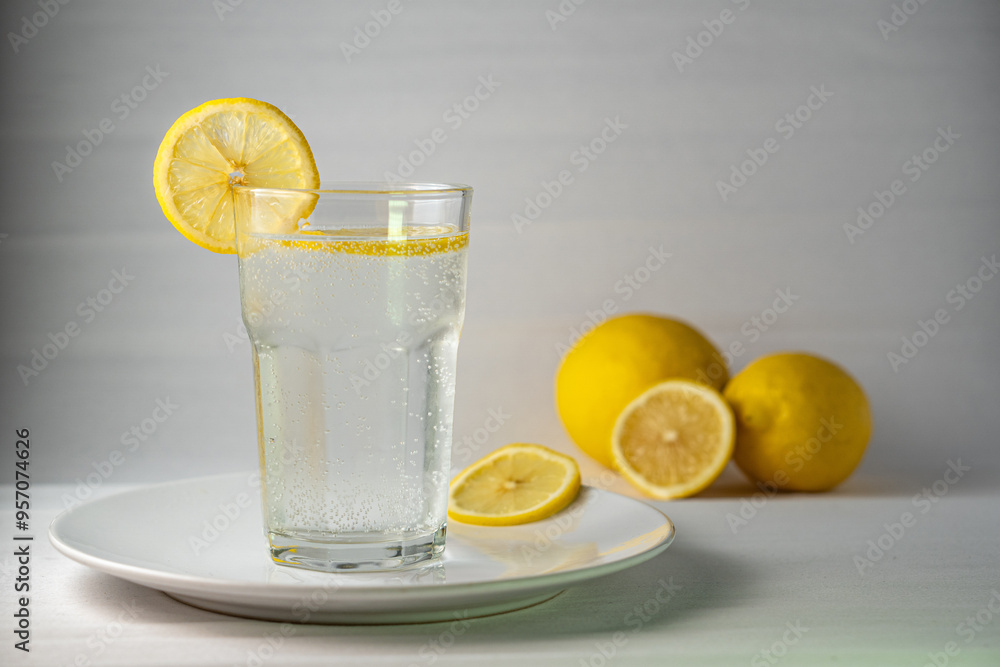 glass of mineral water with lemon glass of mineral water with lemon