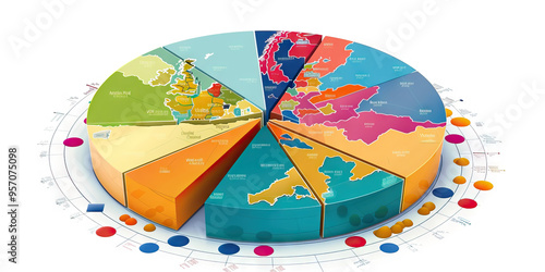 A colorful pie chart illustrating the breakdown of European exports by industry, with each sector represented by a unique color. photo