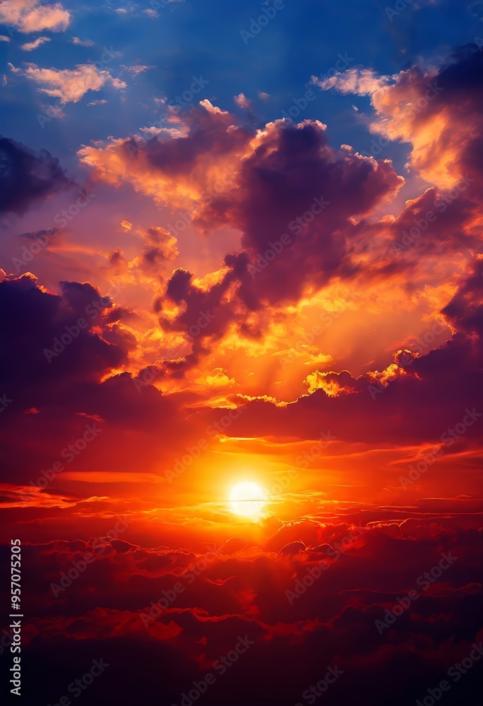 Obraz premium sunset with clouds and bright orange sun