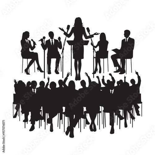 People Give A Speech silhouette on white background
