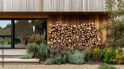 Sustainable Living: Neatly Stacked Woodpile by Eco-Friendly Home