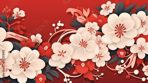 Wallpaper Mural Beautiful floral design featuring vibrant red and soft white blooms against a striking backdrop, perfect for celebration themes. Torontodigital.ca