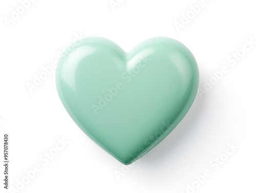 Mint green colored heart isolated on white background, flat lay