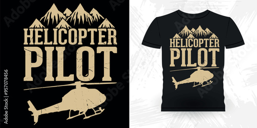 Funny Flying Helicopter Retro Vintage Pilot Helicopter T-shirt Design