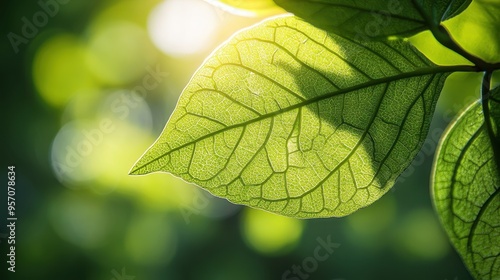 Tranquil Green Leaf Bathed in Sunlight - Close-up Nature Photography