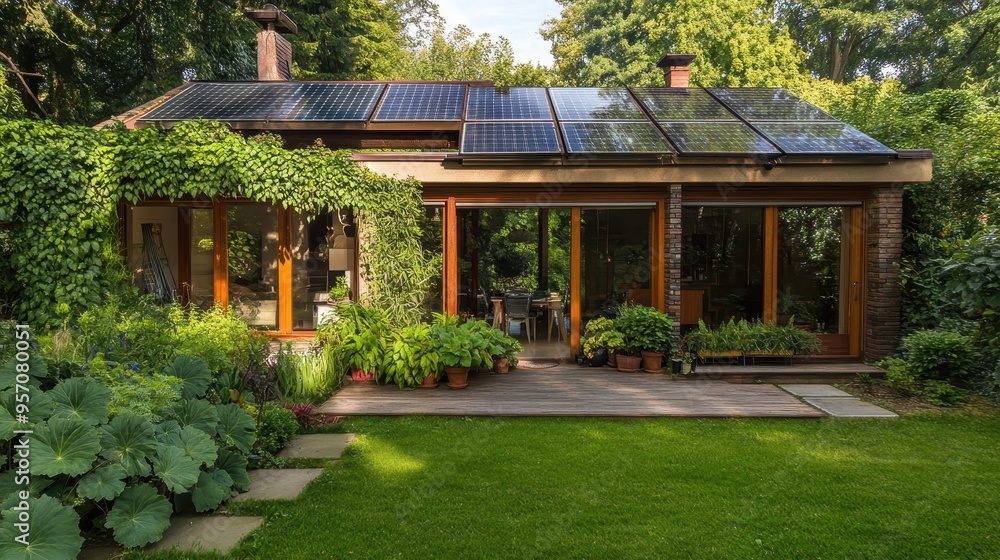 Eco-Friendly Home with Solar Water Heating System and Lush Green Garden Eco-Friendly Home with Solar Water Heating System and Lush Green Garden