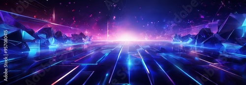 futuristic city with neon lights and dark background