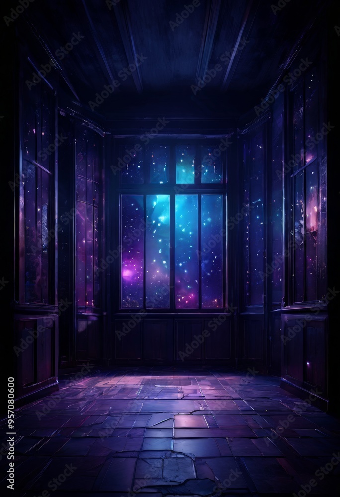 Fototapeta premium dark room with window and in the middle