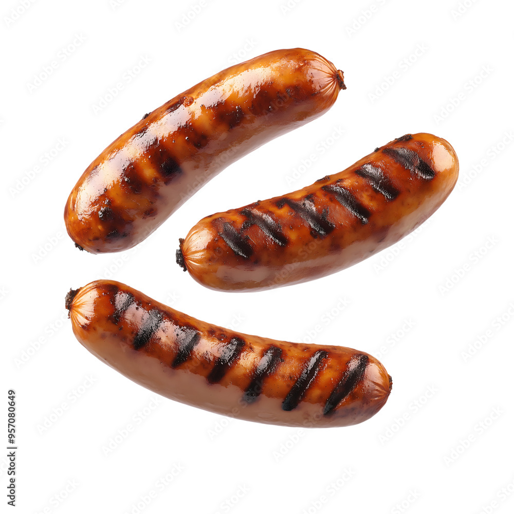 grilled sausages isolated on transparent background Generative Ai. grilled sausages isolated on transparent background Generative Ai.