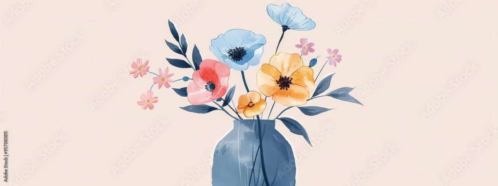 Fototapeta premium Art work: Geometric flower vase in lilac and soft pink tones