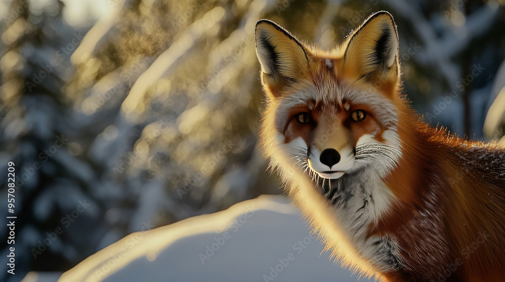 Red Fox in Winter Wonderland - Close-Up Portrait Red Fox in Winter Wonderland - Close-Up Portrait
