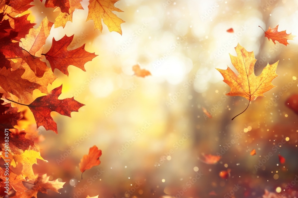Beautiful autumn leaf scene in an autumn park with colorful bright leaves swinging on an oak tree. Beautiful autumn scene. Beautiful autumn leaf scene in an autumn park with colorful bright leaves swinging on an oak tree. Beautiful autumn scene.