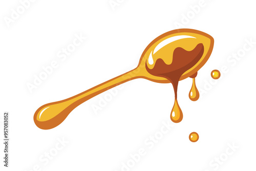 Honey Dripping Close-Up, Sweet Golden Drops on White background.