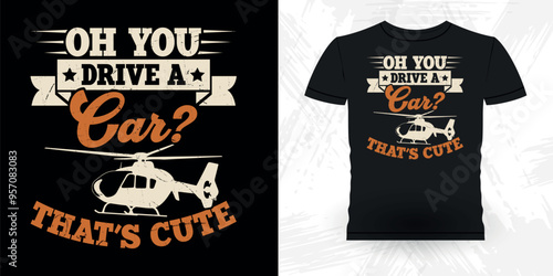 Funny Flying Helicopter Retro Vintage Pilot Helicopter T-shirt Design